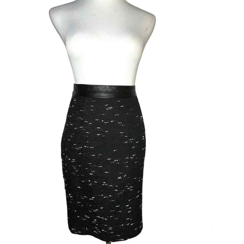 MILLY TWEED LEATHER PENCIL SKIRT